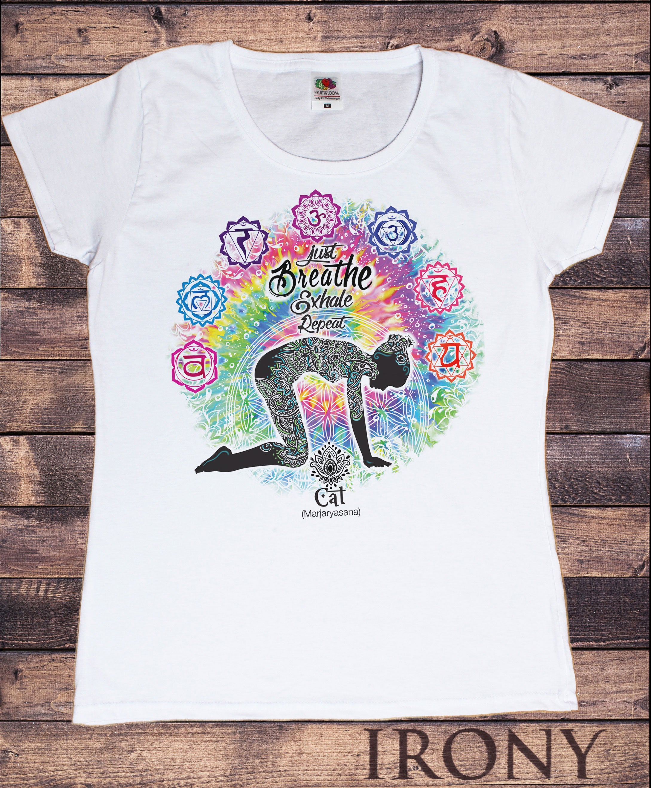 Yoga Lady Rainbow Chakra Symbols T-Shirt Women -Image by