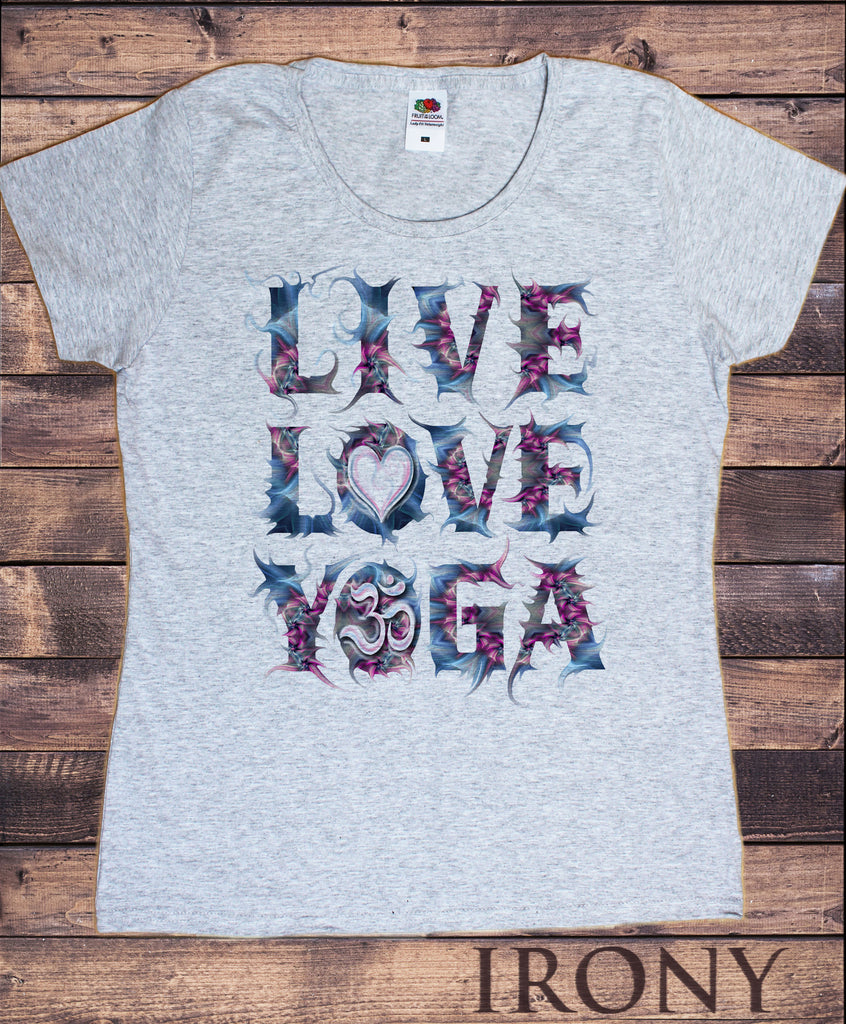 Women's T-Shirt 'LIVE, LOVE, YOGA' Yoga Enthusiast Om Heart India Print  TS1162