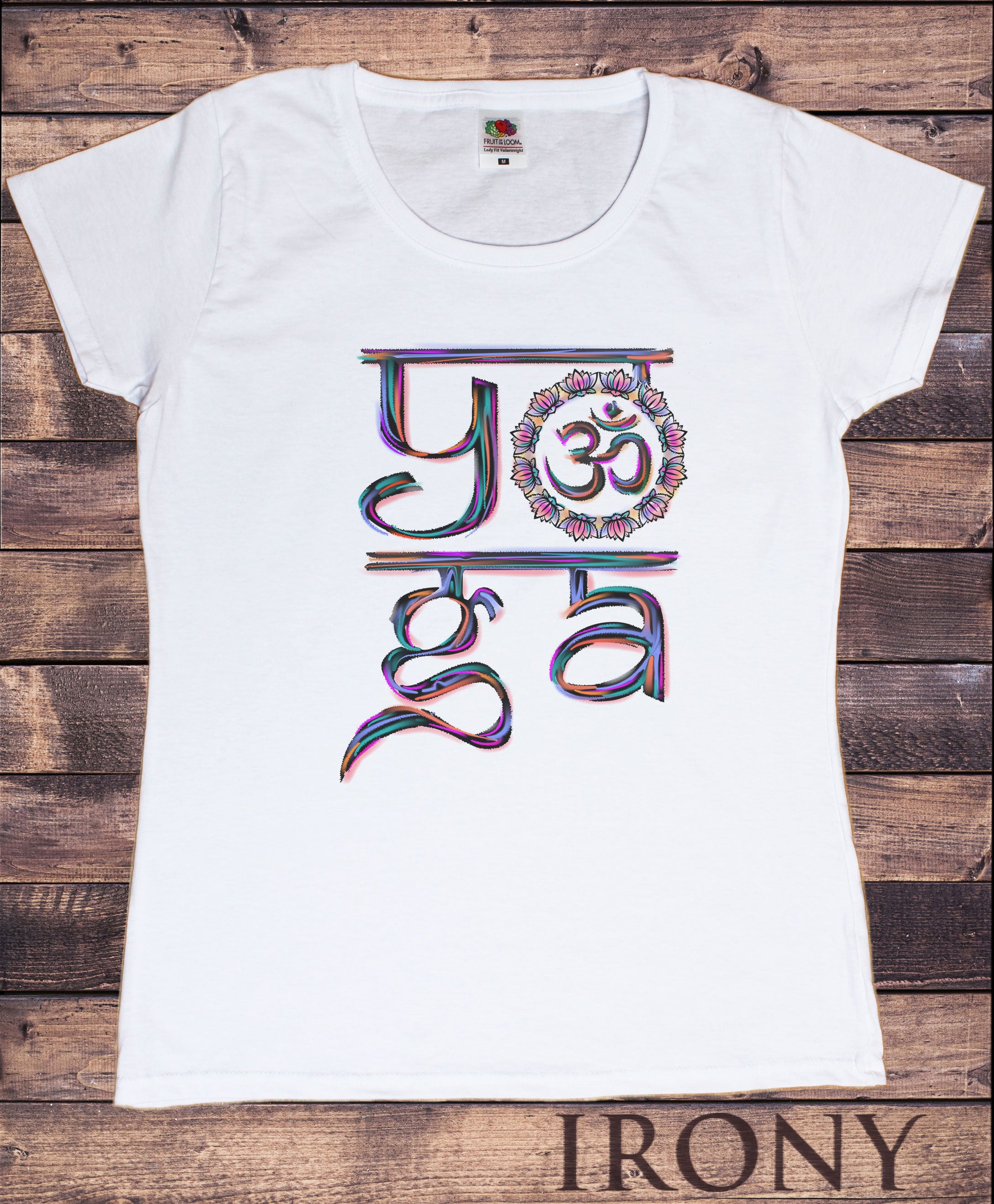 Womens White T-shirt Aztec Yoga Top Buddha Chakra Meditation Zen