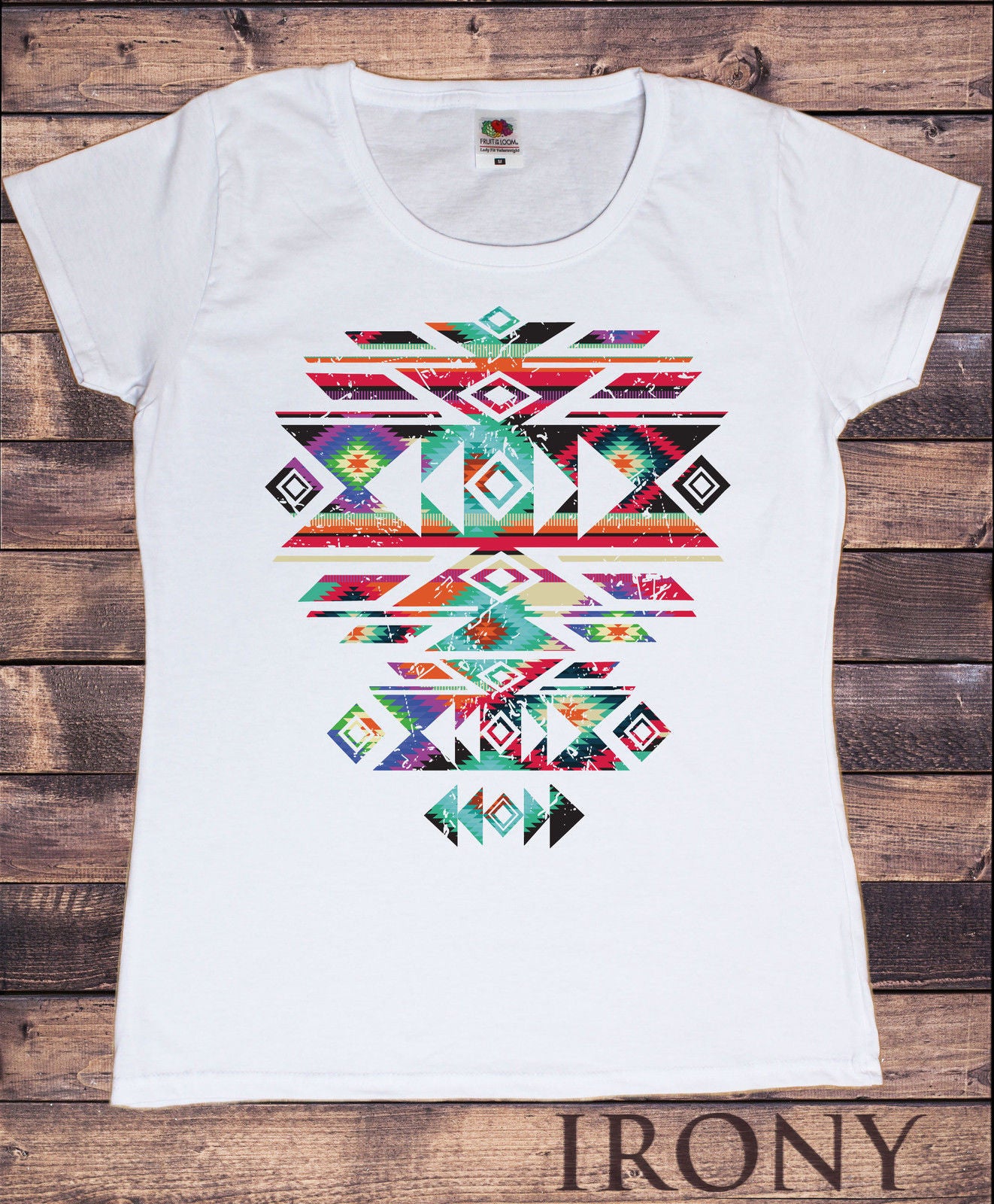 Brand New -Women White T-Shirt With Aztec/Pattern Print-Women