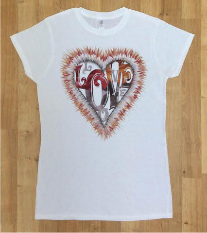 Irony T-shirt Women White T-Shirt With Love Tie-Dye Print-Funky 80's Retro Print Heart TSJ5